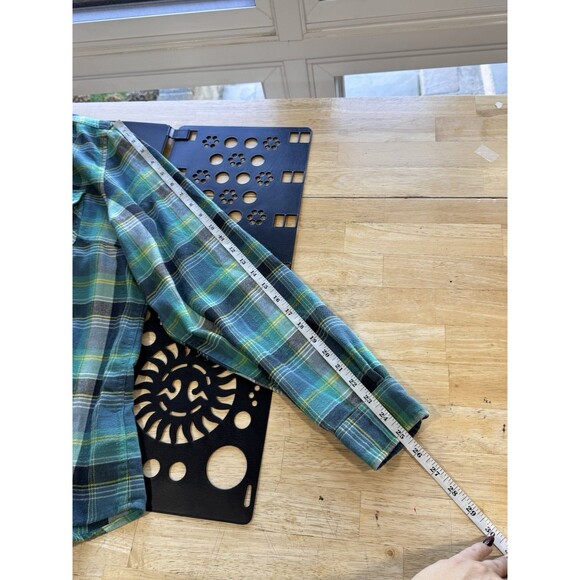 MARMOT Flannel Shirt XL Button Up Turquoise Plaid Cotton Knit Blend Garpcore EUC - Picture 6 of 10